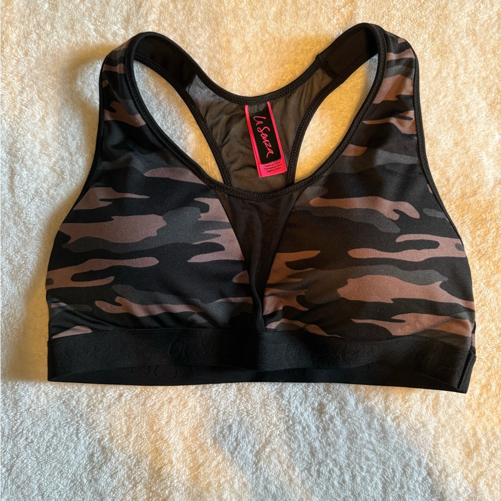 La Senza black brown and green camo sports bra